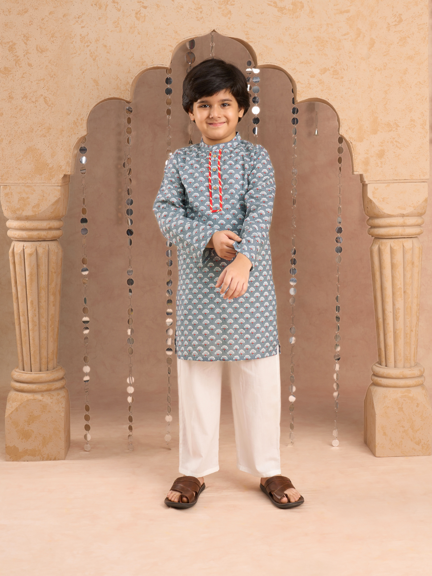 Jaipur Boys Grey Kurta and Pyjama Ethnic Set