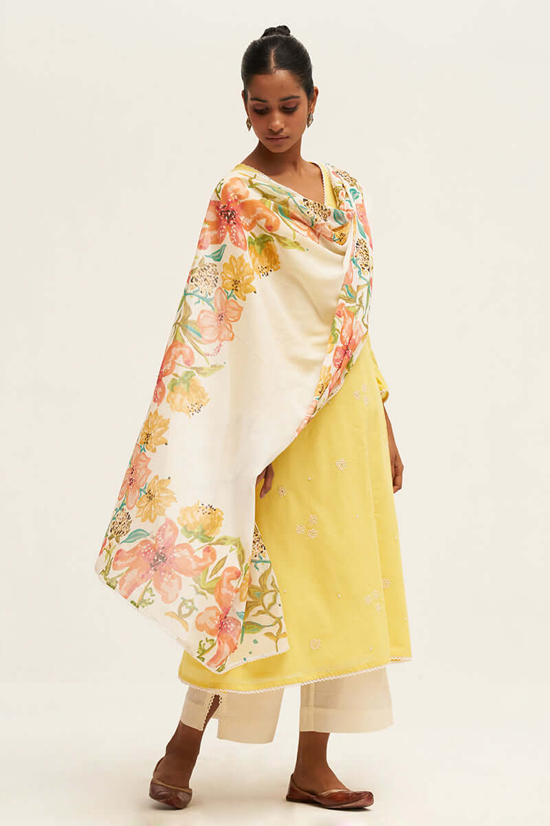 Women's Yellow Embroidered Cotton Salwar Suit