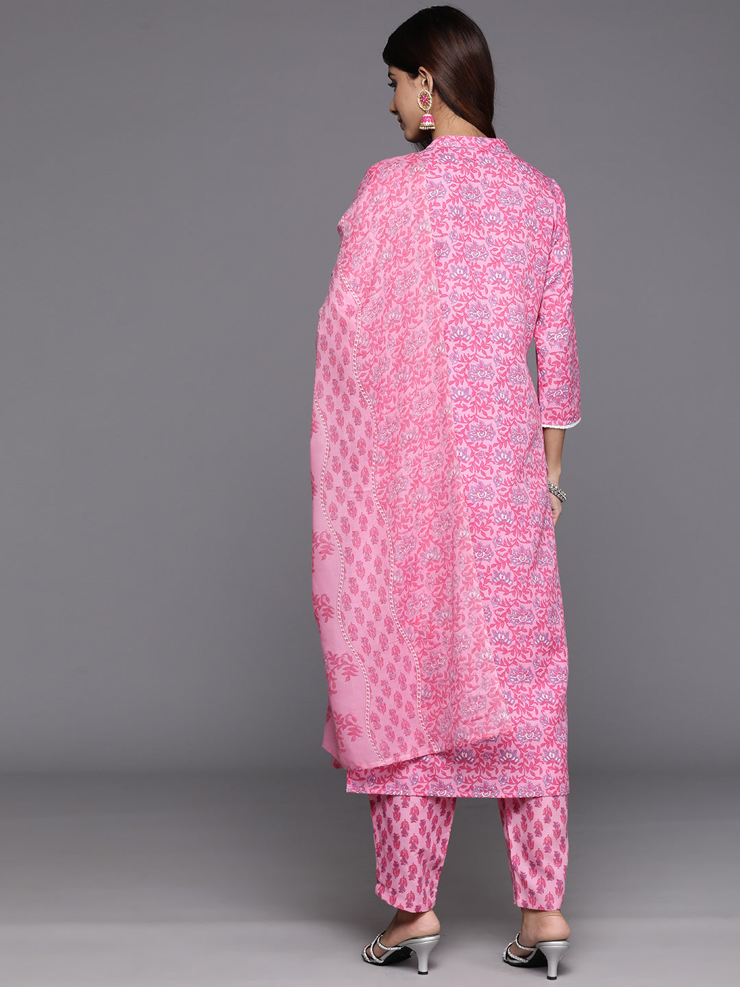 Dhiyona VR Women's Pink Floral Printed Kurta Paired With Bottom & Dupatta