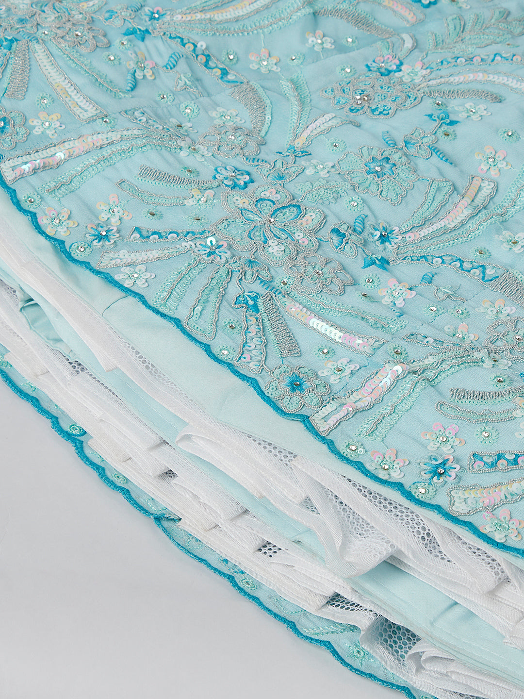 Women Turquoise Blue Georgette Sequins and thread embroidery Lehenga choli & Dupatta