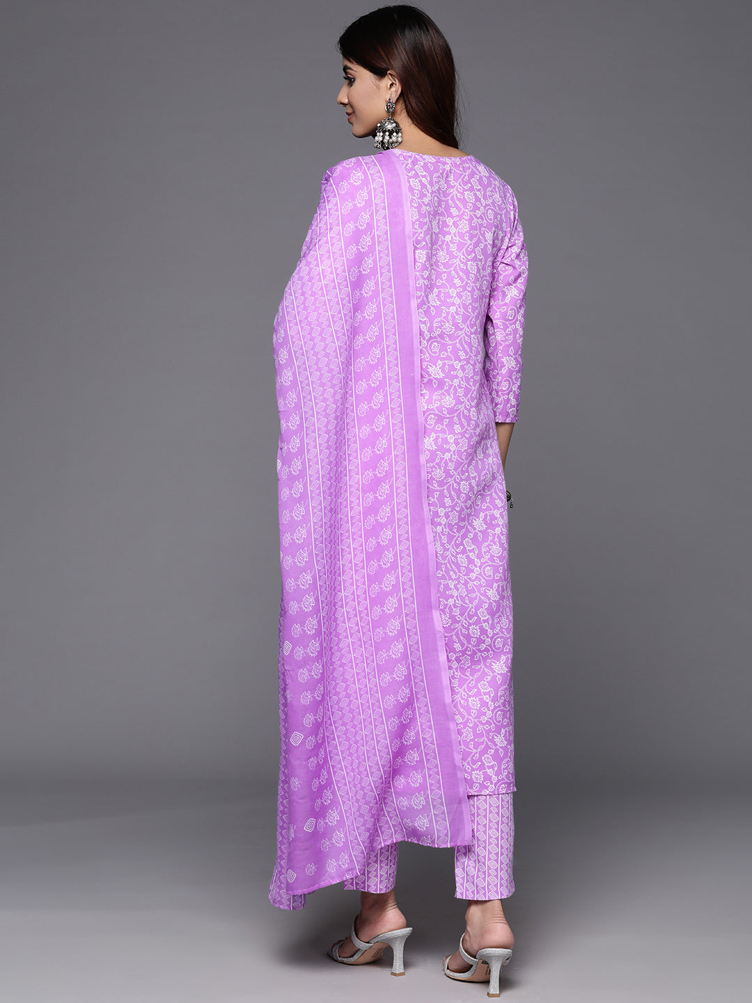 Dhiyona VR Women's Lavender Floral Printed Embroidered Kurta Paired With Bottom And Dupatta