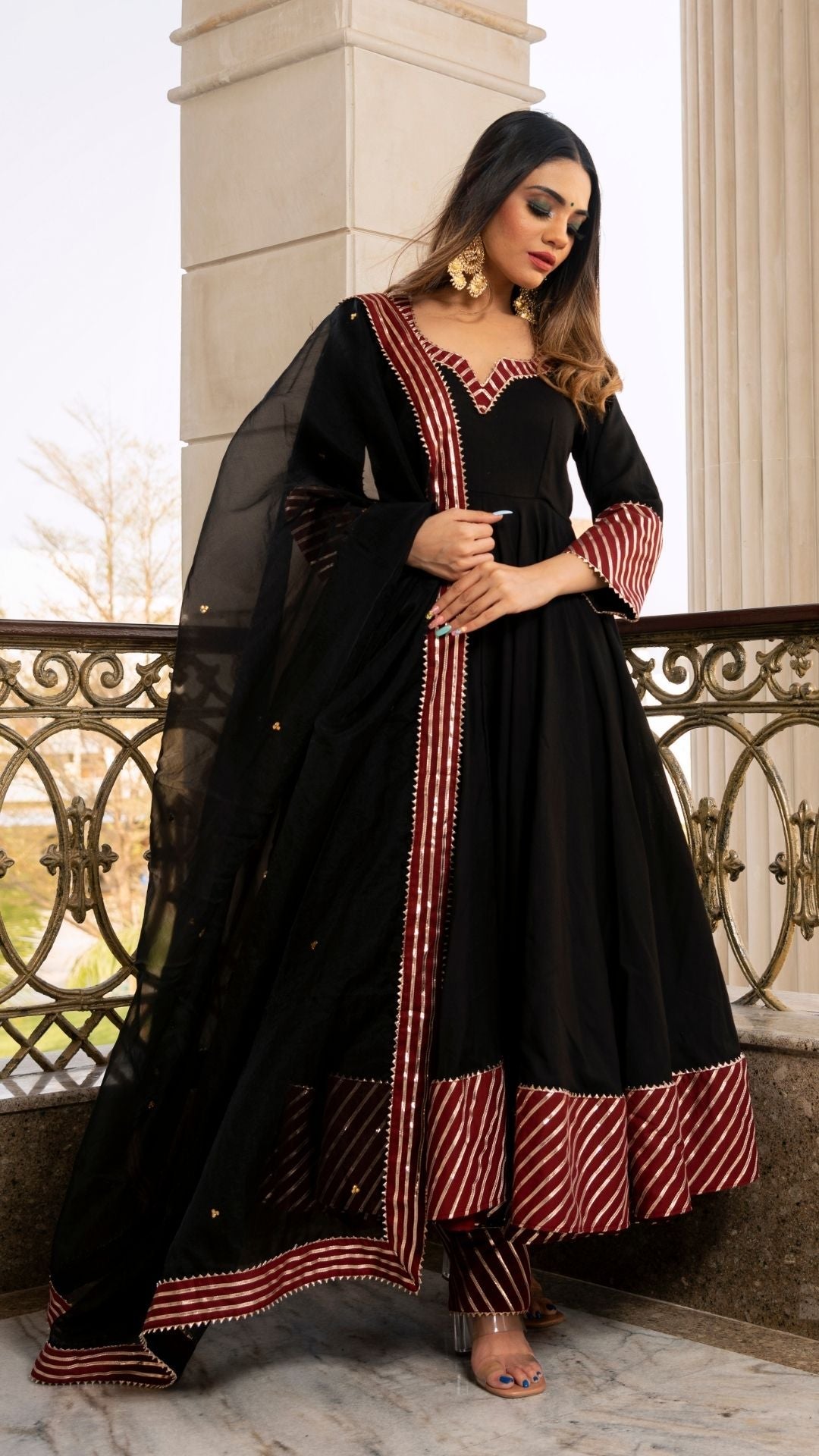 Hina Black And Maroon Anarkali Set