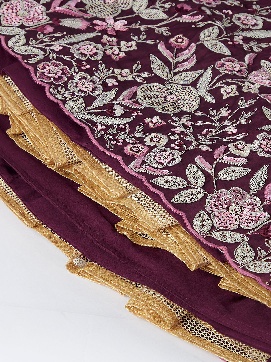 Women Burgundy Pure Georgette Sequins and thread embroidery Lehenga choli & Dupatta