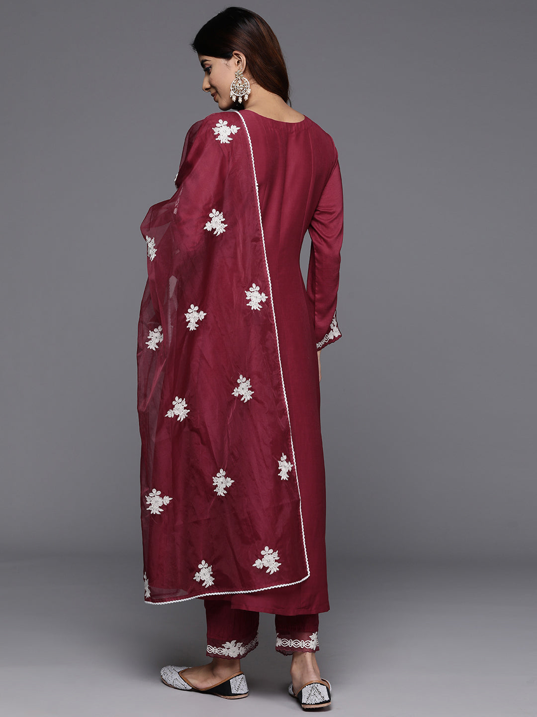 Dhiyona VR Women's Thread Embroidered Round Neck With Full Sleeve Anarkali Kurta Paied With Tonal Bottom And Dupatta