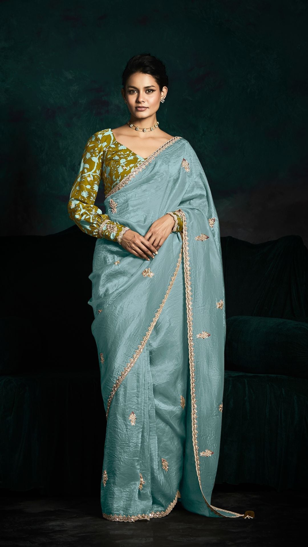 Dhiyona KM Women Sky Blue Designer Organza Saree: Effortless Elegance For Every Occasion