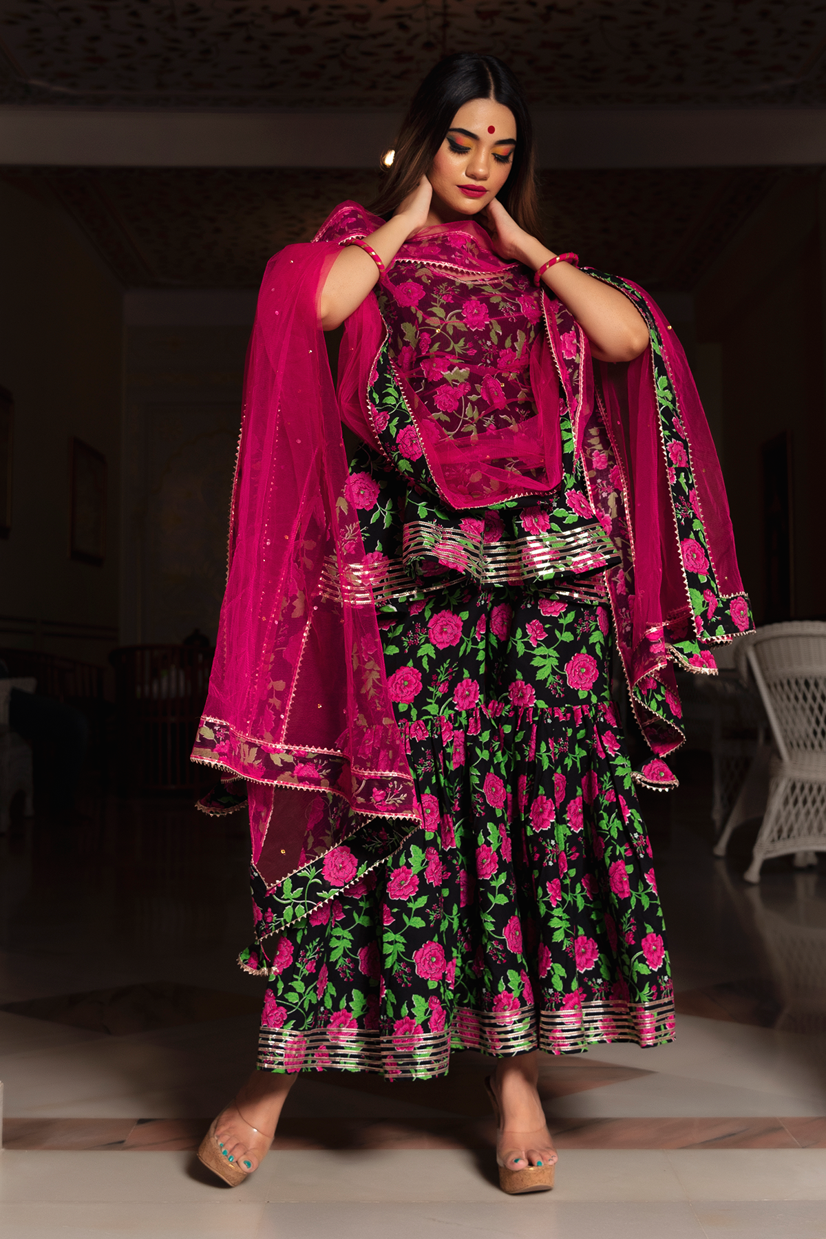 Gulmohar Cotton Hand Block Sharara Set