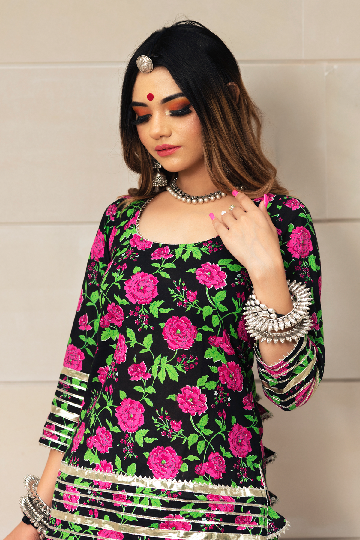 Gulmohar Cotton Hand Block Skirt Set