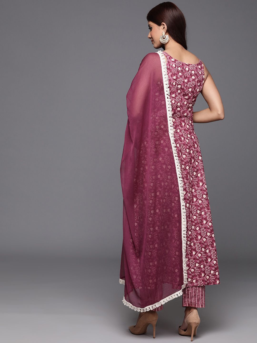 Dhiyona VA Women'sFloral Printed Pure Cotton Anarkali Kurta with Trousers & Dupatta