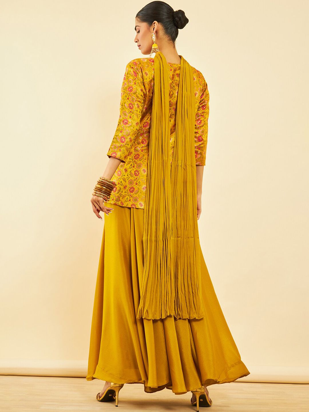 Dhiyona SO Women's Alina Cut Ethnic Motifs Printed Regular Zardozi Kurti with Palazzos & Dupatta