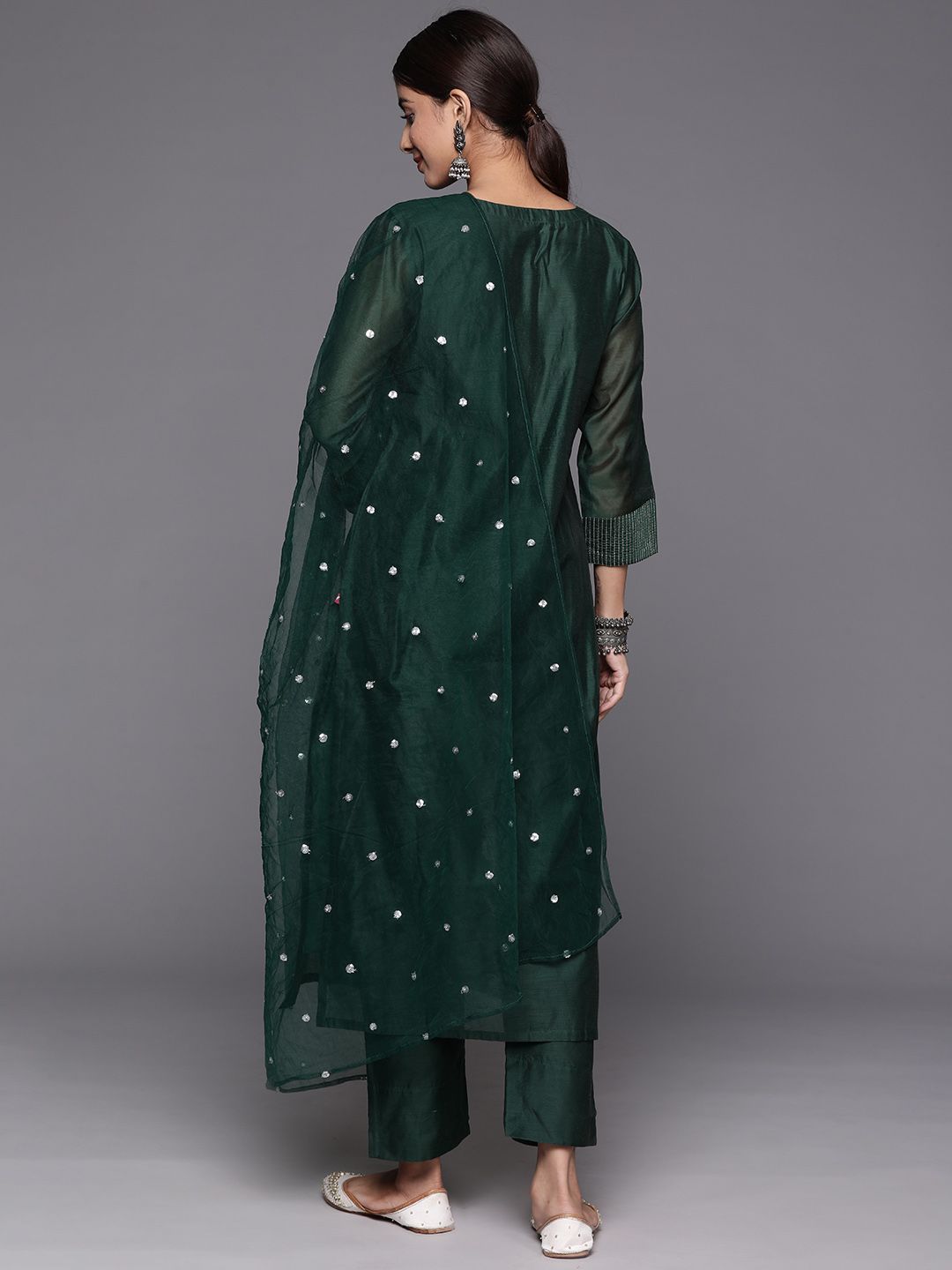 Dhiyona VA Women'sFloral Embroidered Regular Chanderi Silk Zari Kurta with Trousers & Dupatta