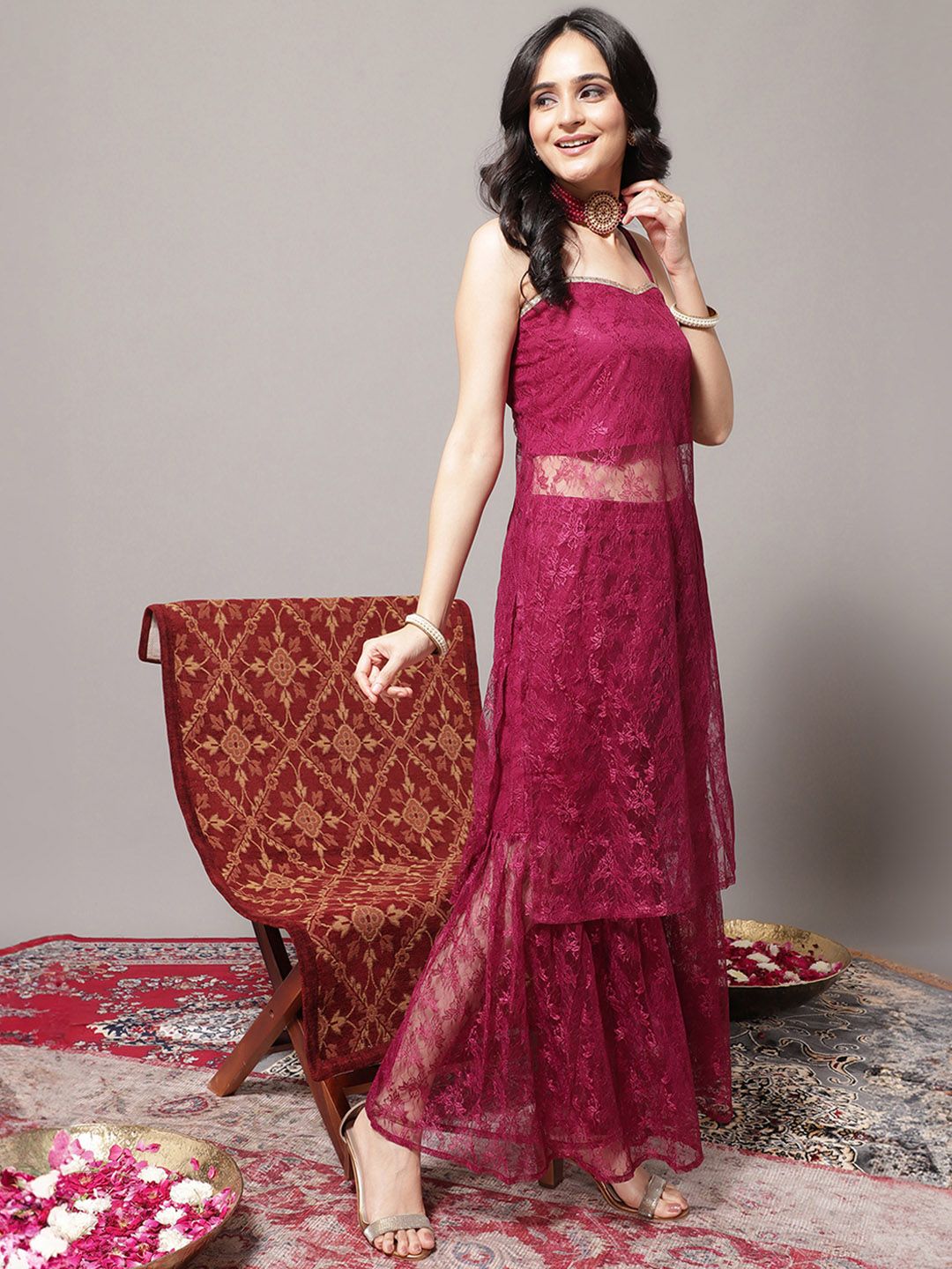 Dhiyona VA Women's Magenta Kurta with Sharara