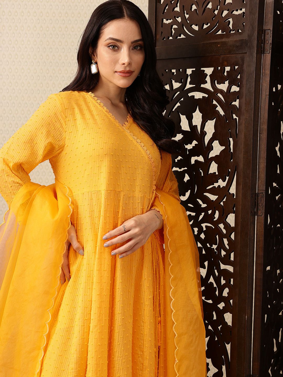Dhiyona PD Women Angrakha Pure Cotton Jashn Kurta with Palazzos & Dupatta