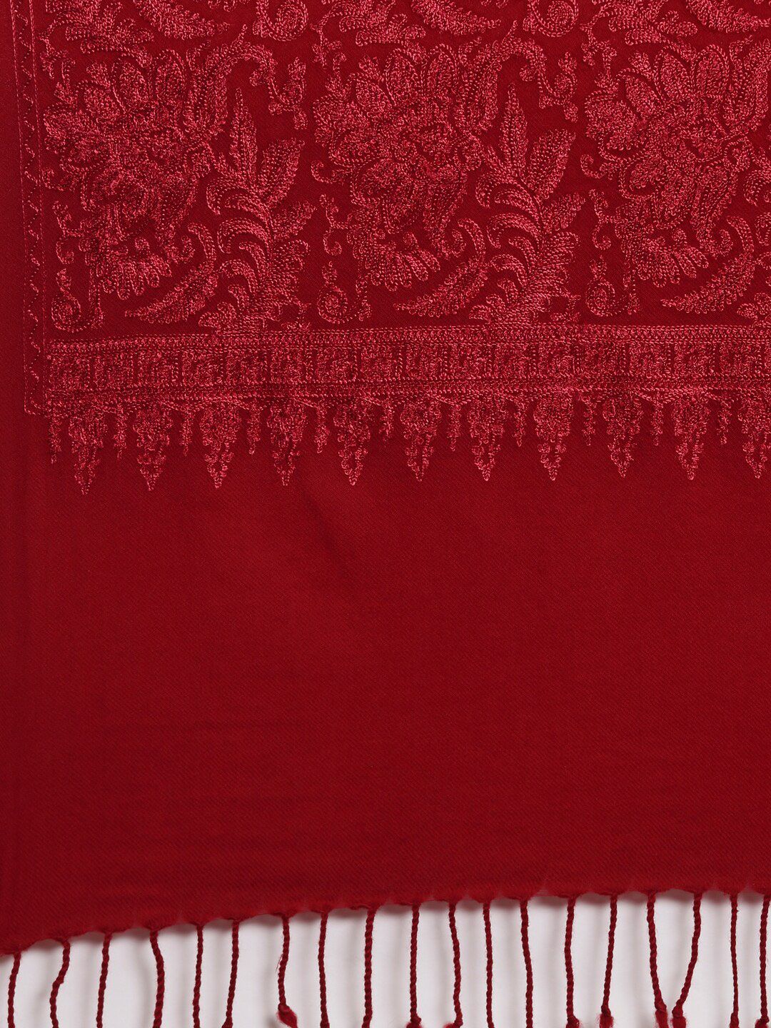 Dhiyona PA Women Maroon Embroidered Pure Wool Shawl