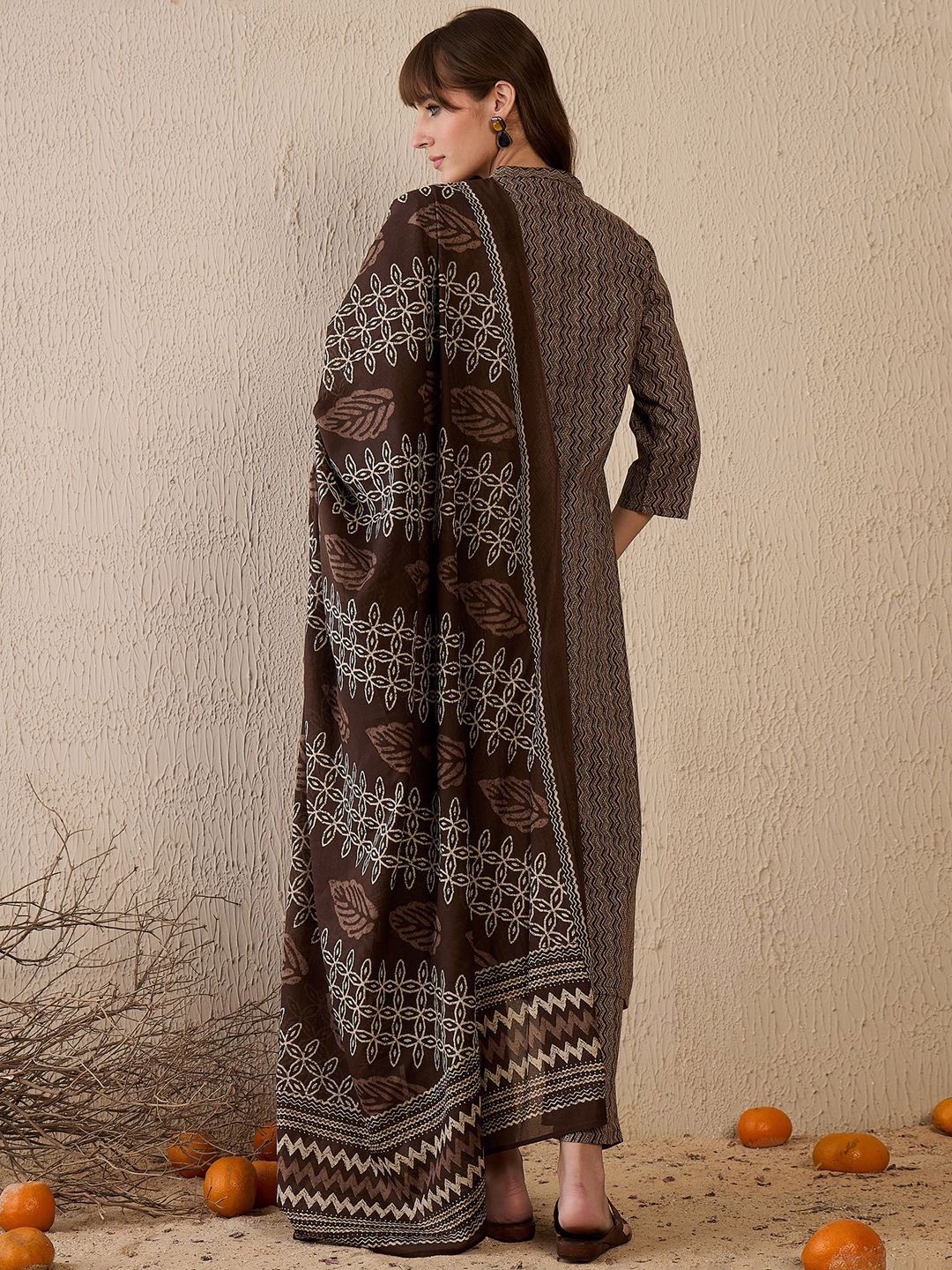 Dhiyona IE Women Printed Regular Pure Cotton Kurta with Trousers & With Dupatta