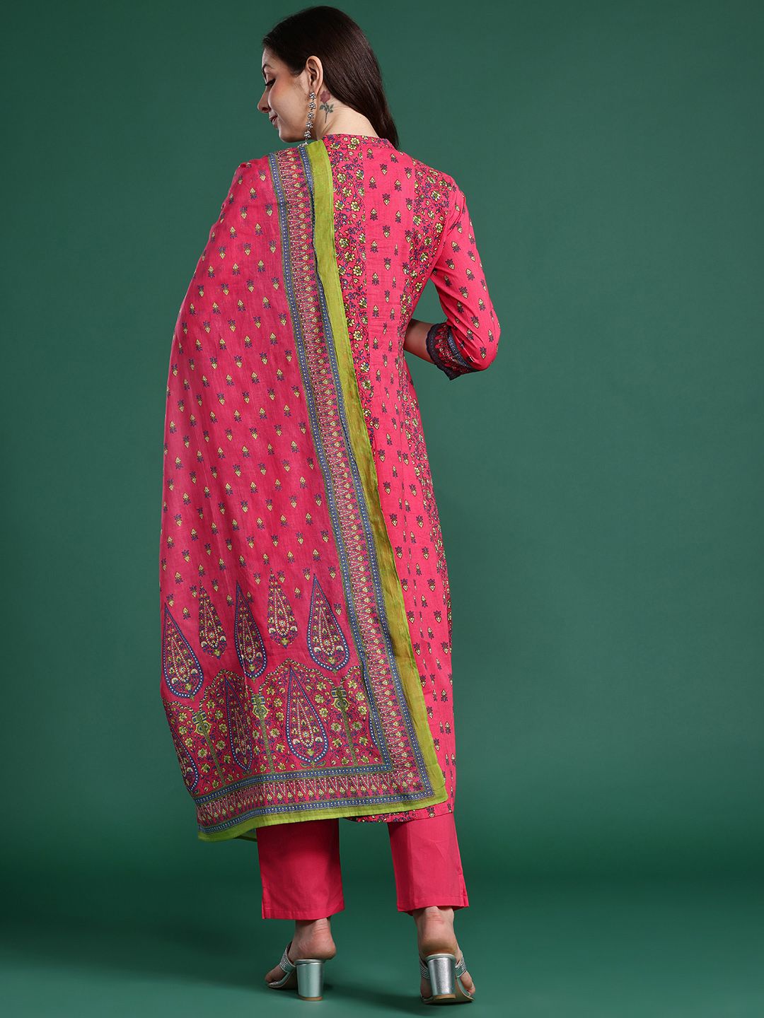 Women Ethnic Motifs Printed Sequinned Pure Cotton Kurta with Trousers & Dupatta