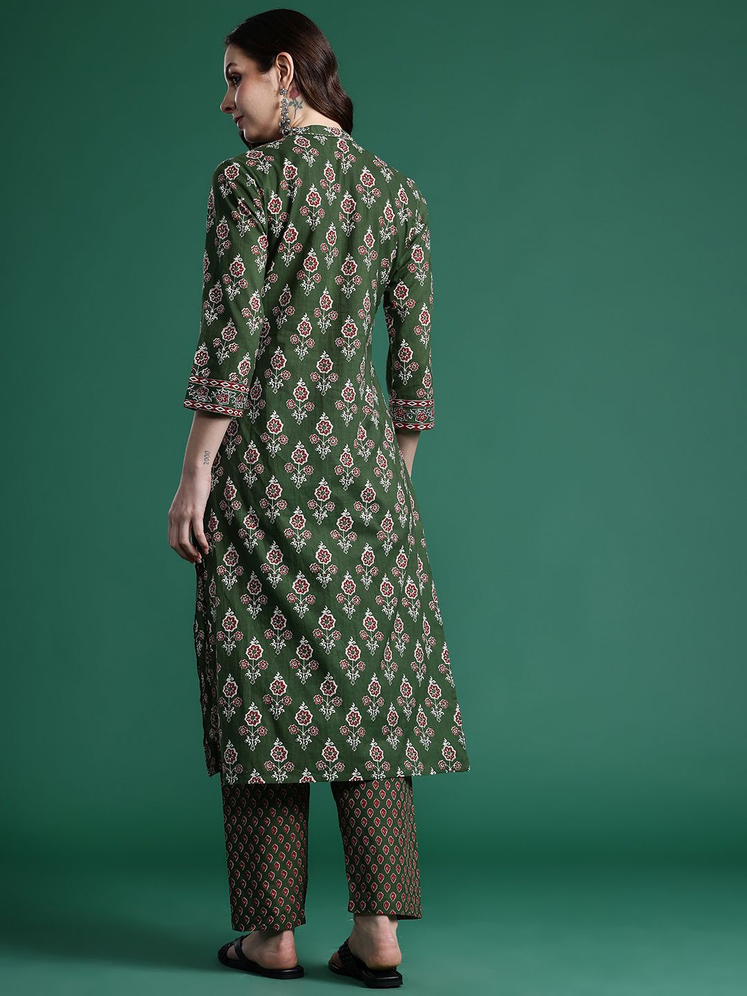 Dhiyona IE Ethnic Motifs Printed Pure Cotton Kurta with Trousers