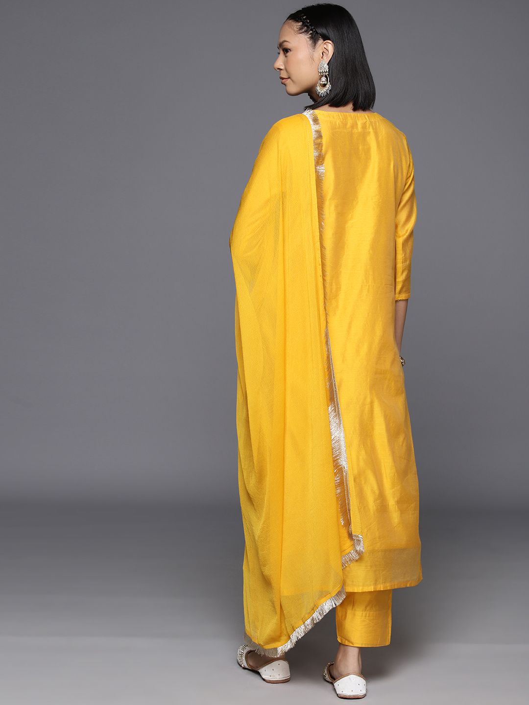 Dhiyona VA Women's Ethnic Motifs Embroidered Chanderi Silk Kurta with Trousers & With Dupatta
