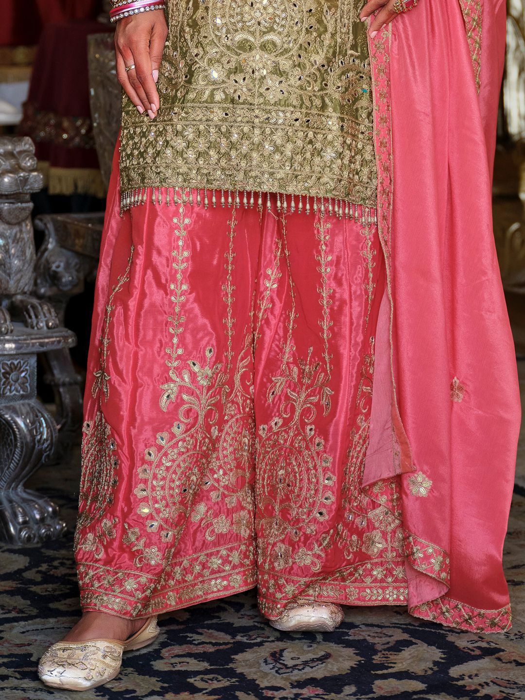 Women Ethnic Motifs Embroidered Regular Mirror Work Kurta with Palazzos & Dupatta