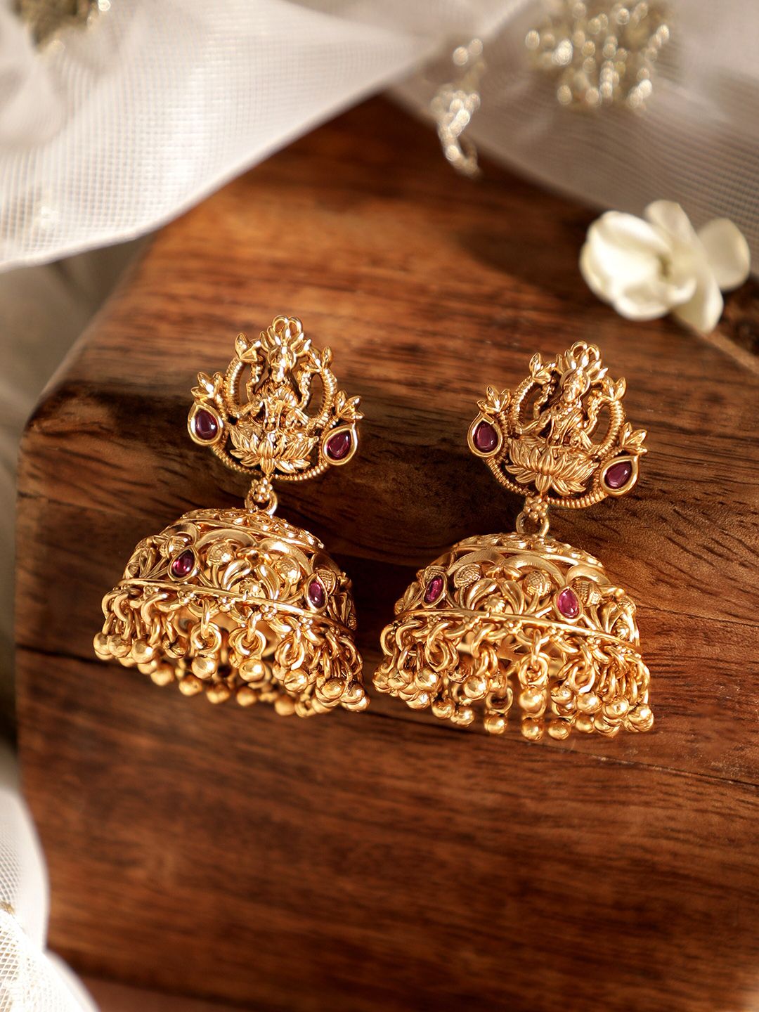 Dhiyona RJ Women's Traditional 22k Gold-Plated DivineTemple Jhumka Earrings
