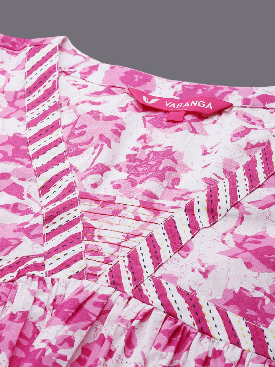 Dhiyona VA Women'sPink Floral Printed Thread Work Pure Cotton Kurta With Palazzos & Dupatta