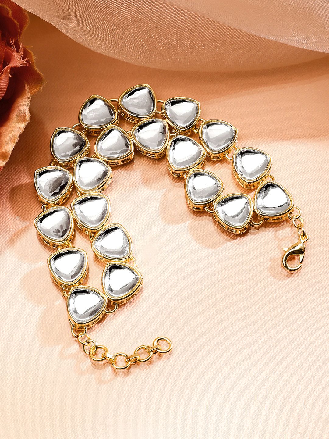 Dhiyona RJ Women's 18K Gold-Plated White Kundan Studded Double-Layered Statement Bracelet