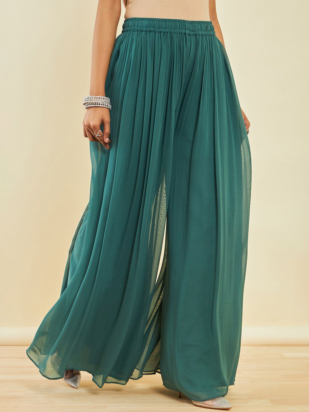 Dhiyona SO Women's Floral Embroidered Beads And Stones A-line Kurta With Palazzos & Dupatta