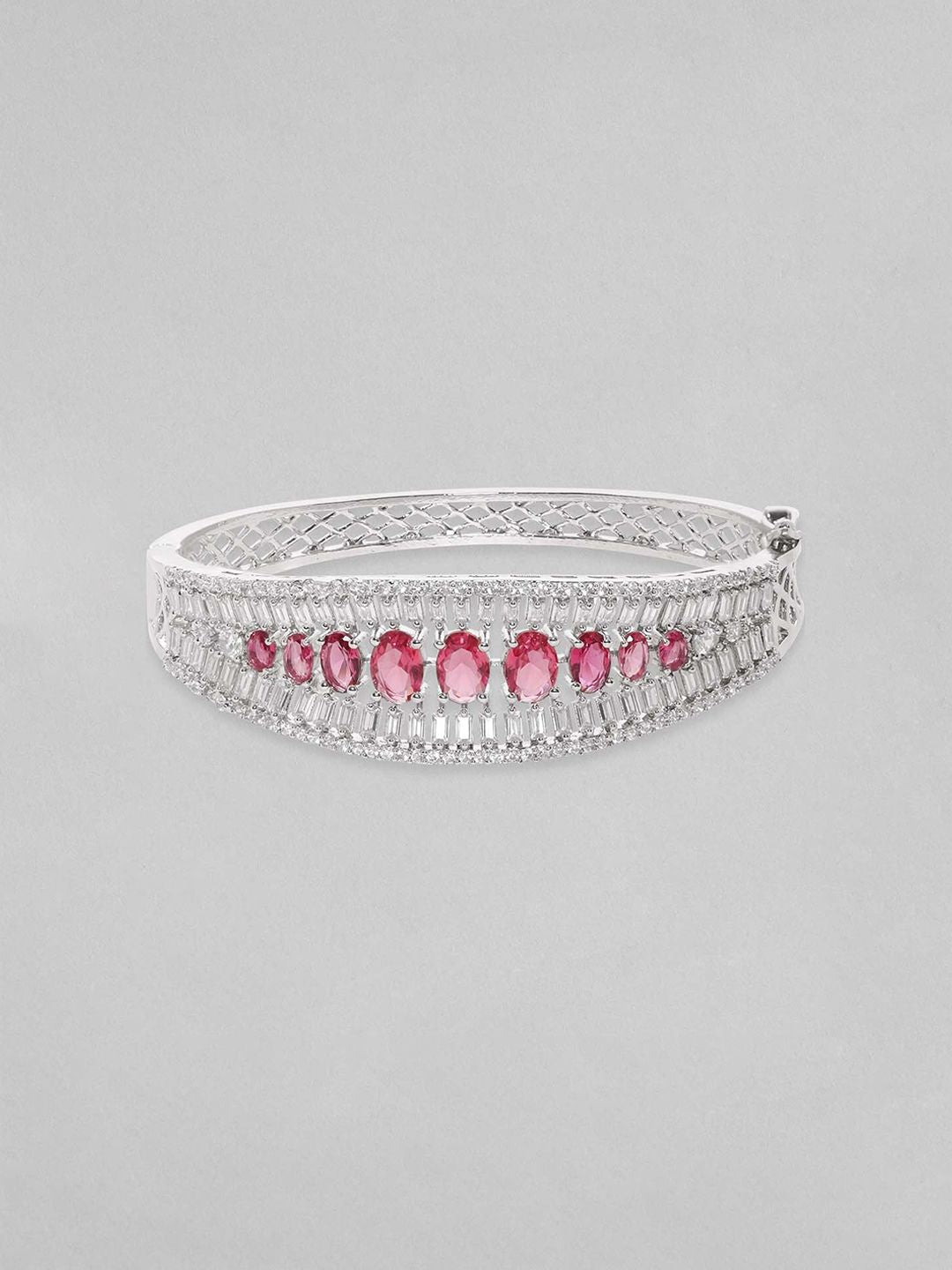 Dhiyona RJ Women's Rhodium Plated Ruby Red & Cubic Zirconia Studded Openable Premium Bracelet ,