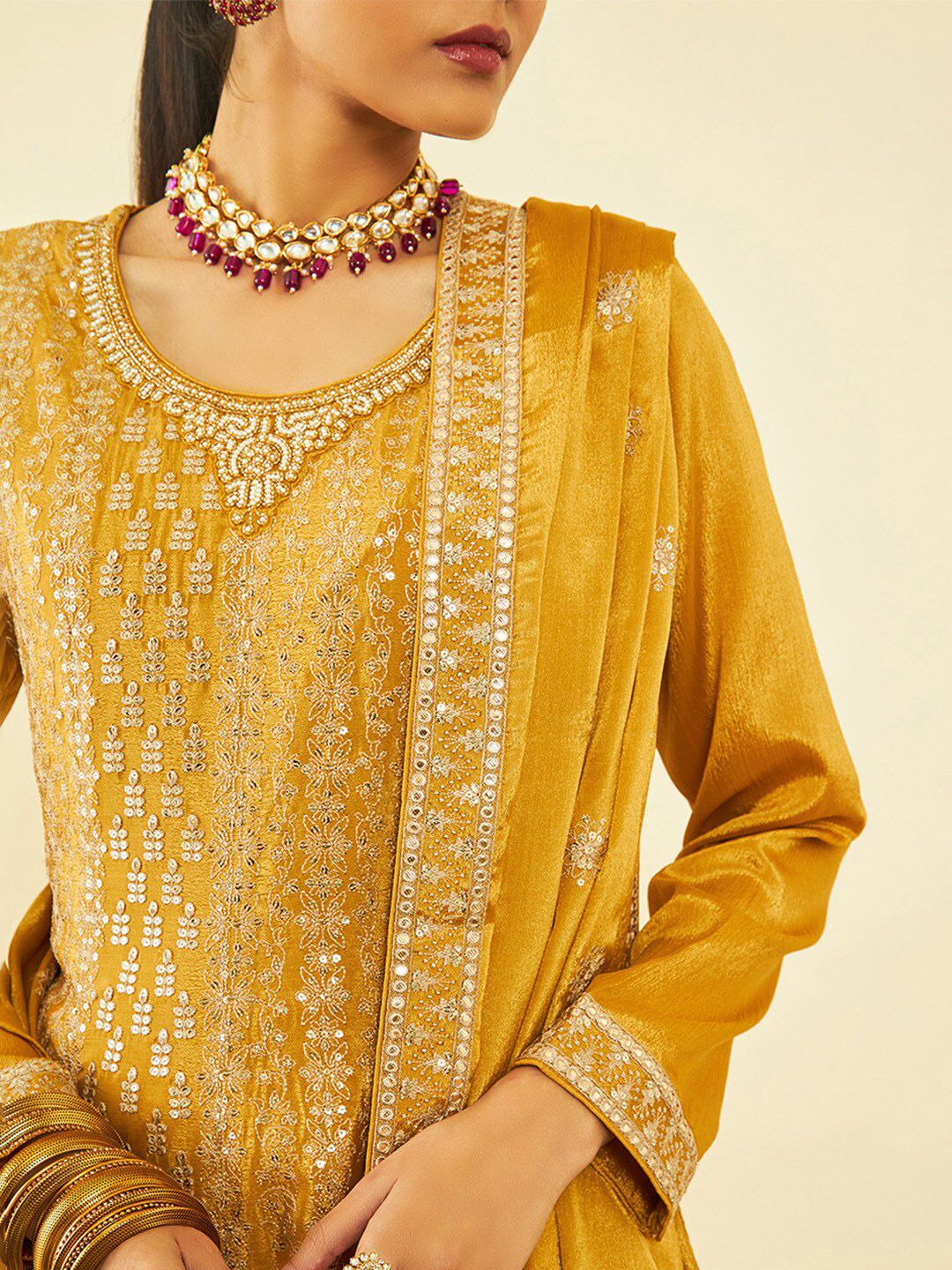 Dhiyona SO Women's Floral Embroidered Regular Sequinned Kurta With Trousers & Dupatta