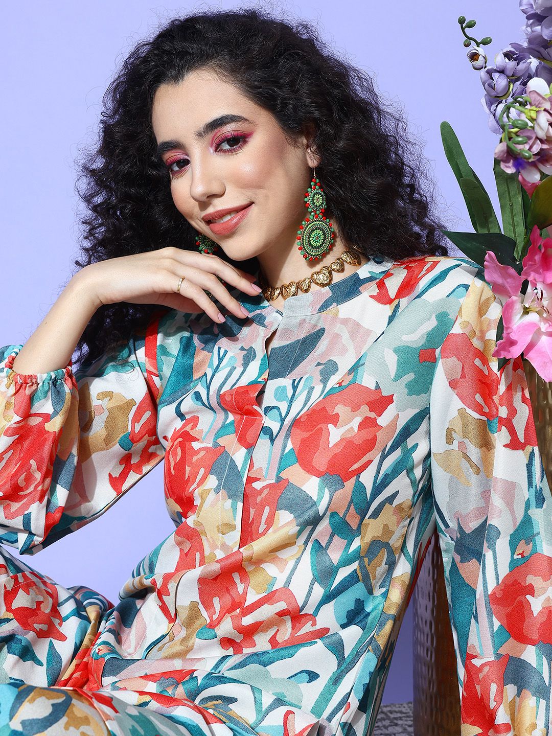 Dhiyona VA Women's Floral Printed Regular Kurta with Palazzos