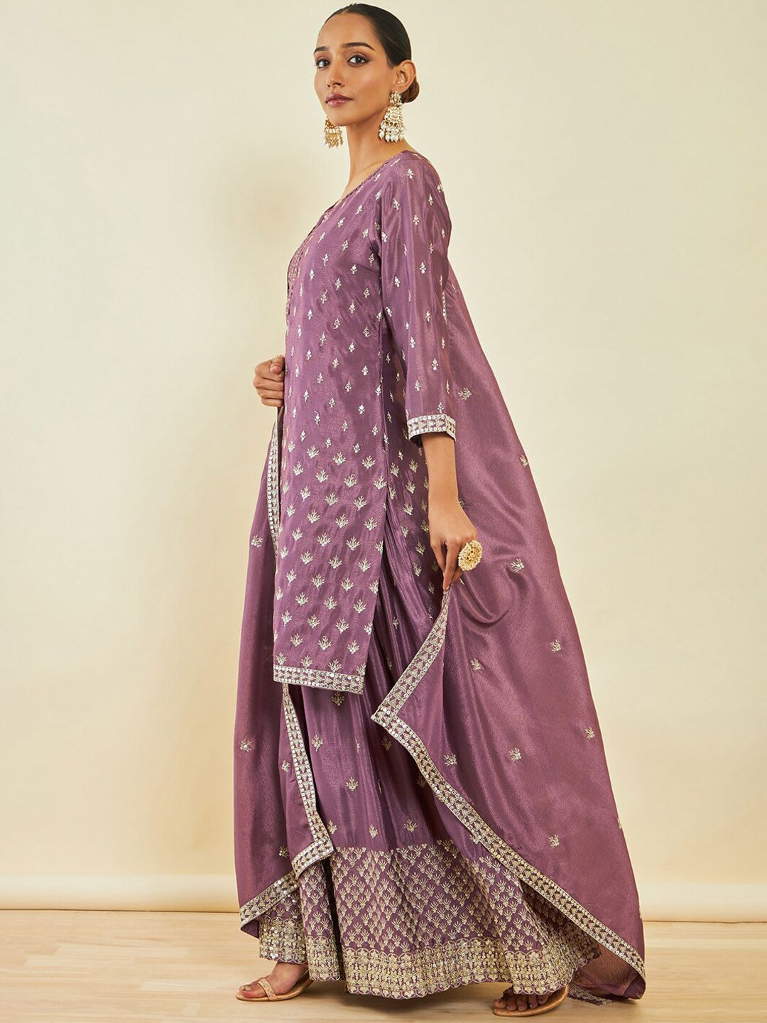 Dhiyona SO Women's Ethnic Motifs Embroidered Sequinned Kurta with Palazzos & Dupatta