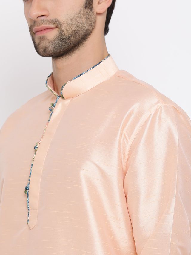Men's Peach Cotton Silk Straight Kurta Pyjama Set