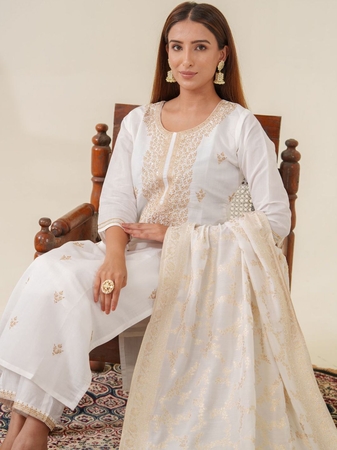 Dhiyona PD Women Ethnic Motifs Woven Design Kurta With Trousers & Dupatta