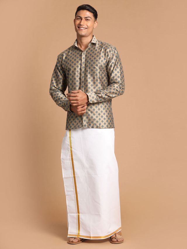 Men's Brown Viscose Blend Straight Ethnic Shirt