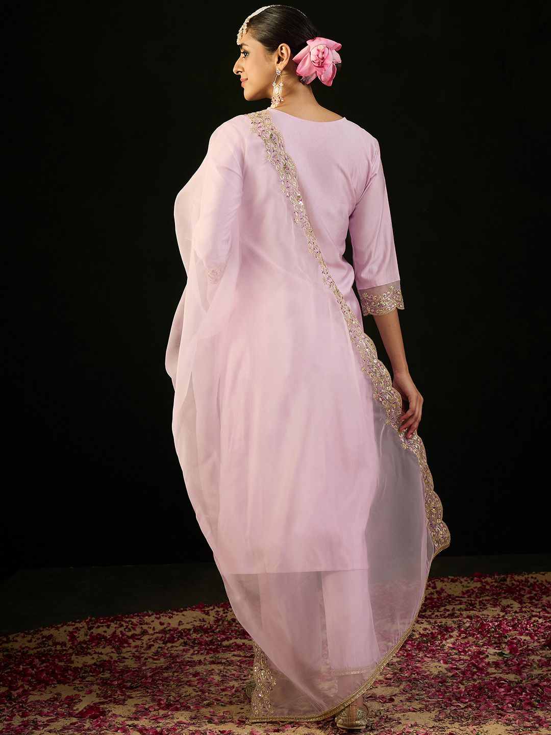 Dhiyona IE Ethnic Motifs Embroidered Regular Straight Kurta & Trousers With Dupatta