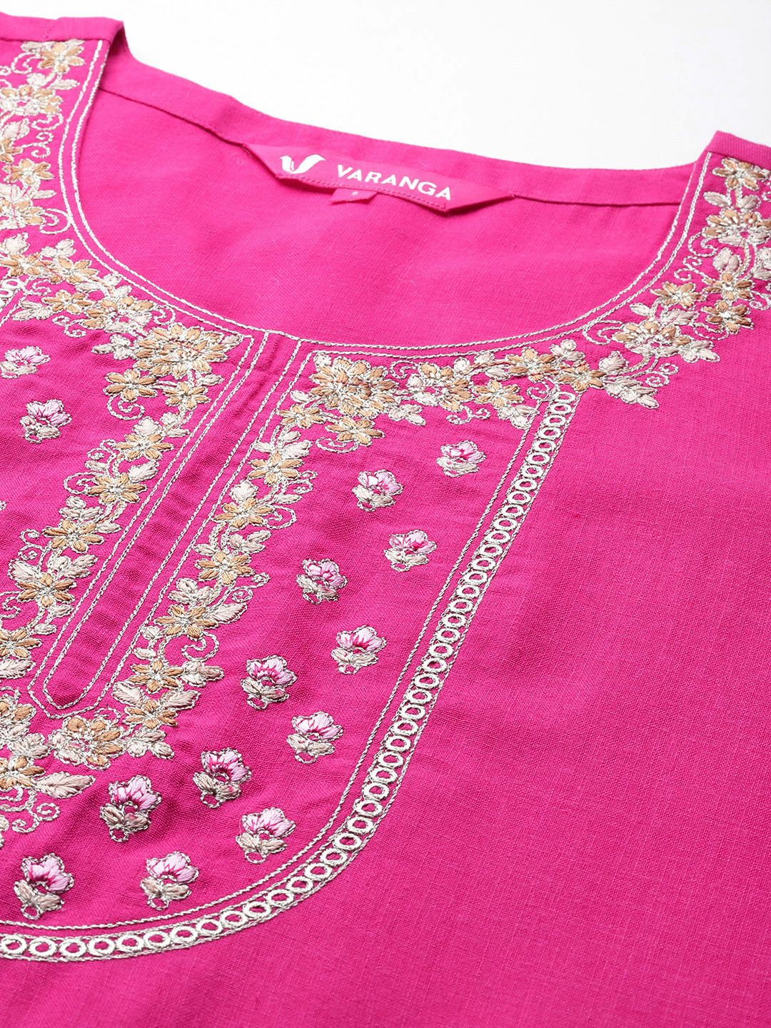 Dhiyona VA Women's Floral Yoke Design Regular Thread Work Kurta with Trousers & Dupatta