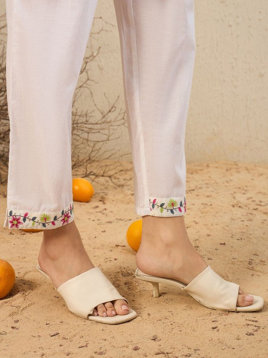 Women's Floral Embroidered Pure Cotton Kurta With Trousers & Dupatta