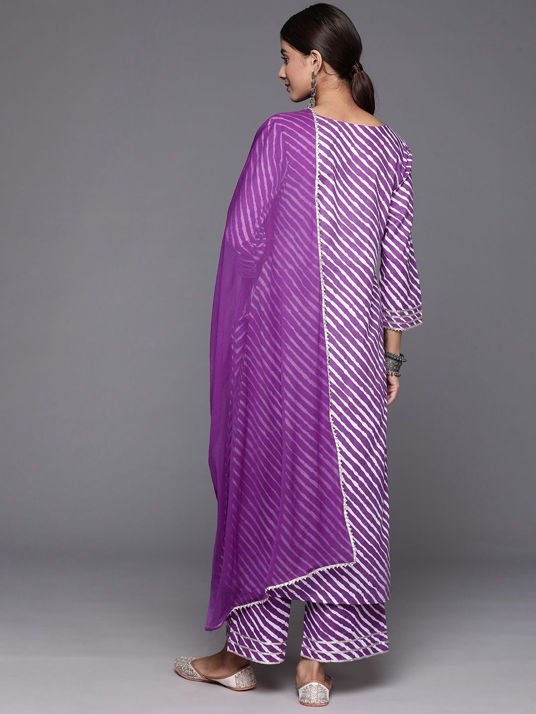 Dhiyona VA Women's Leheriya Printed Mirror Work Pure Cotton Kurta with Trousers & With Dupatta