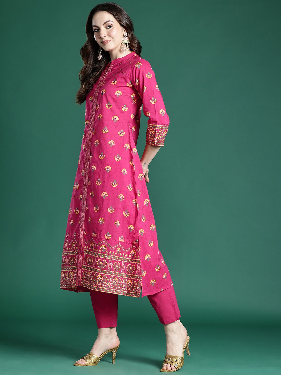 Dhiyona IE Ethnic Motifs Printed Pure Cotton Kurta with Trousers
