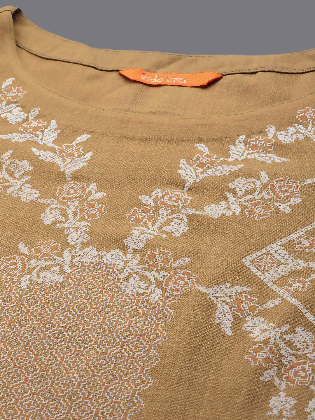 Dhiyona IE Ethnic Motifs Printed Boat Neck Cotton Kurta