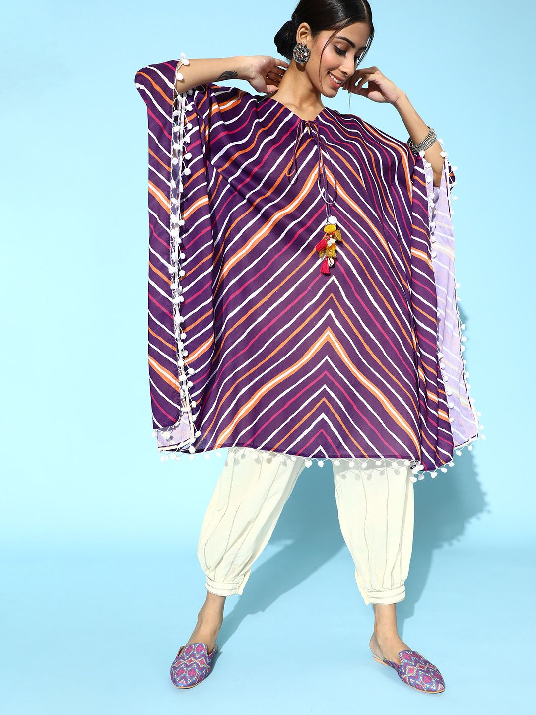 Dhiyona VA Women'sTrendy Purple and White Silk Blend Kurta Set