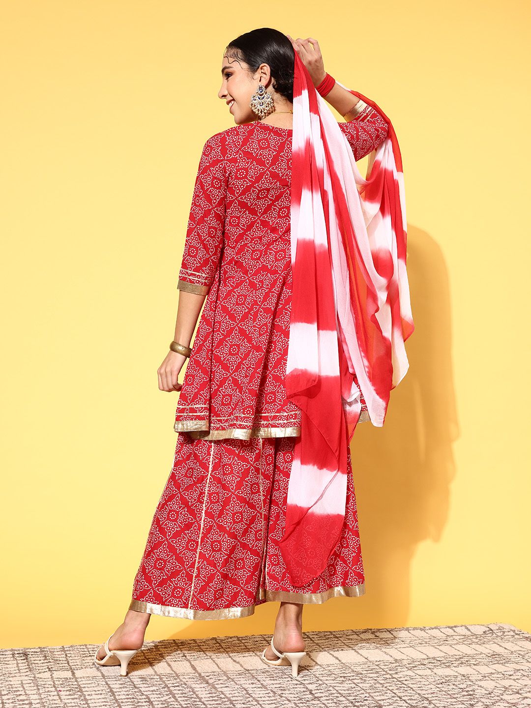 Dhiyona VA Women's Bandhani Pure Cotton Print Parade Kurta Set