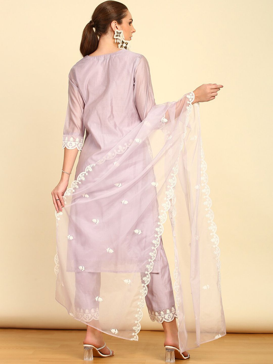 Dhiyona SO Women's Ethnic Motifs Yoke Design Thread Work Kurta with Trousers & Dupatta