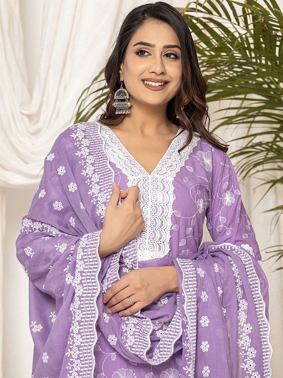 Dhiyona IE Women Ethnic Motifs Embroidered Pure Cotton Kurta Trousers & Dupatta