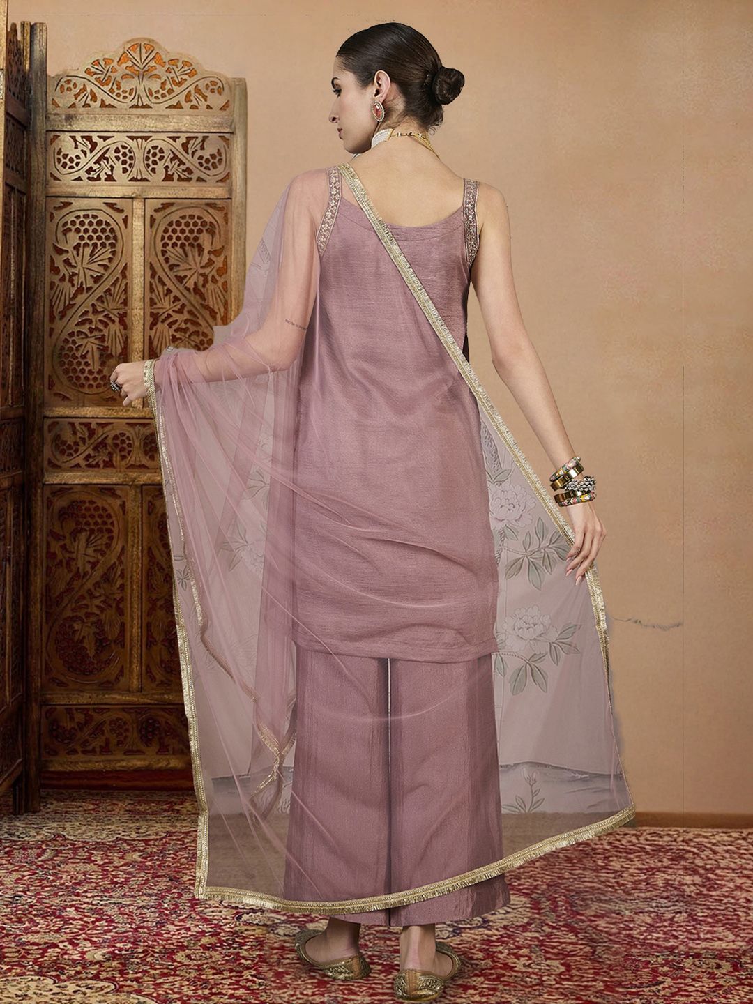 Dhiyona PD Women Embroidered Straight Kurta & Palazzos With Dupatta