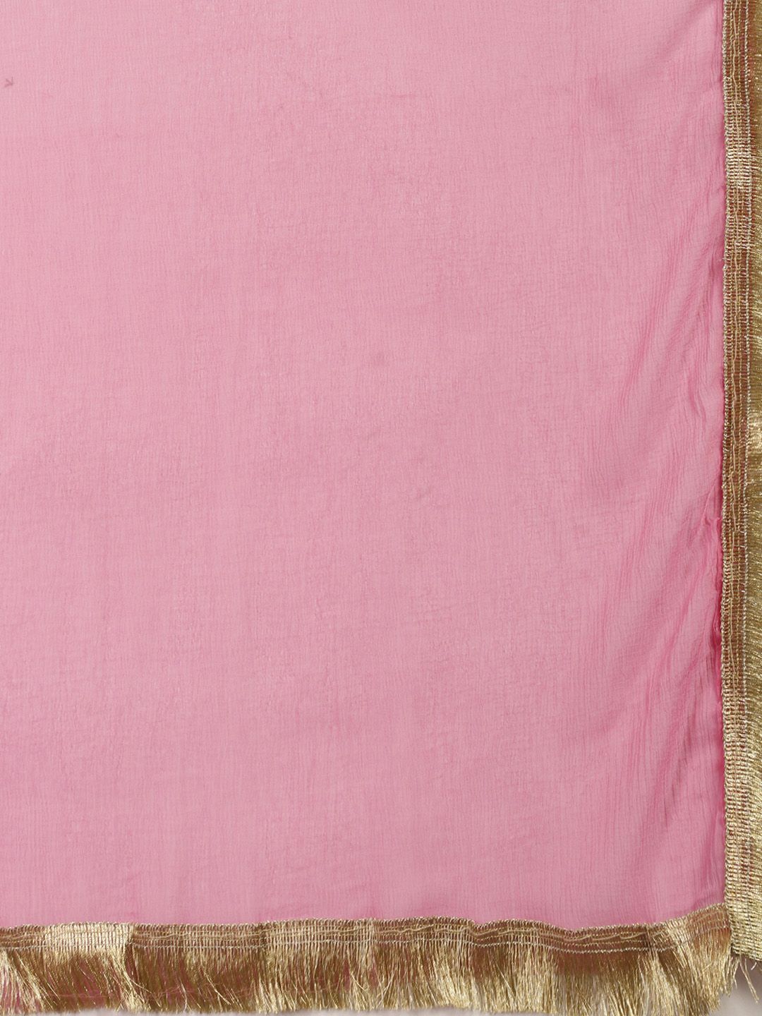 Dhiyona VA Women's Pink Embroidered Sequinned Kurta with Sharara & Dupatta