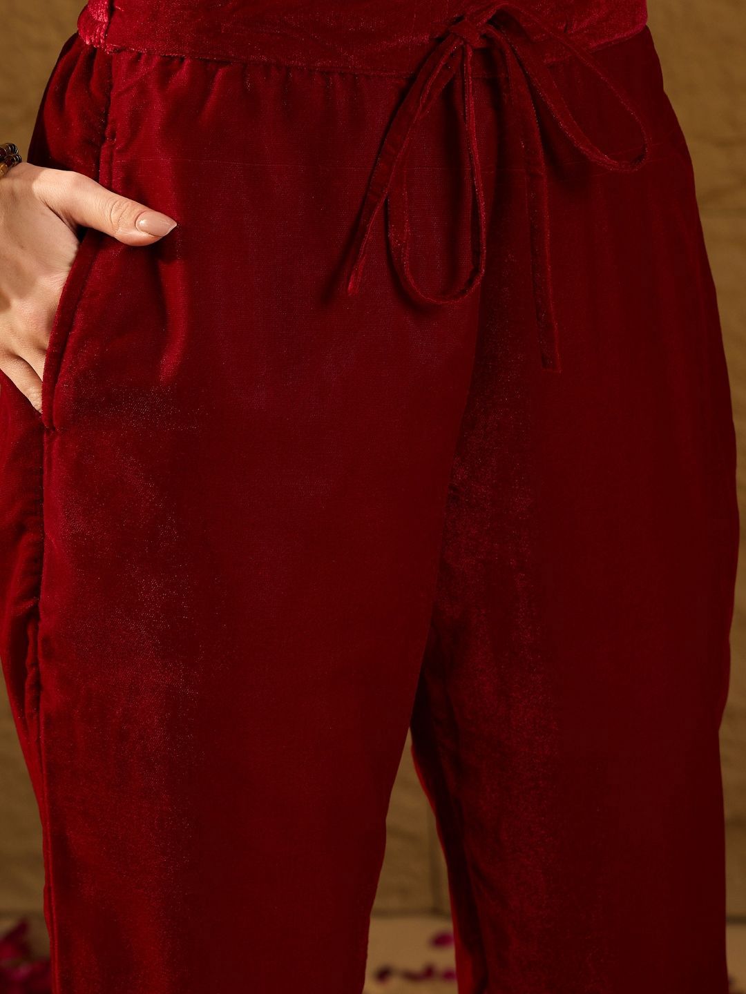 Dhiyona PD Women Embroidered Velvet Straight Kurta With Trousers And Dupatta