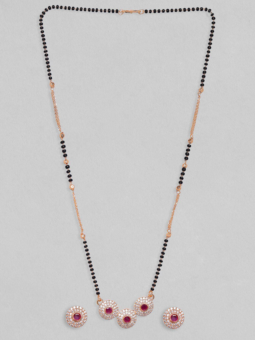 Dhiyona RJ Women's 24K Gold-Plated AD-Studded & Beaded Mangalsutra With Earrings