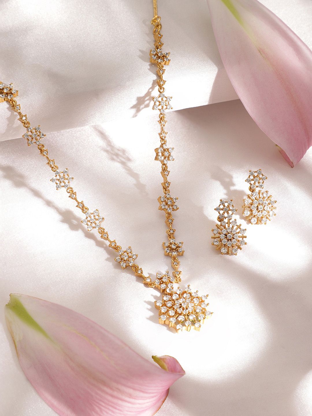 Dhiyona RJ Women's 22K Gold-Plated Floral Cubic Zirconia Studded Jewellery Set