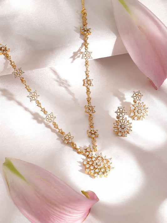 Dhiyona RJ Women's 22K Gold-Plated Floral Cubic Zirconia Studded Jewellery Set