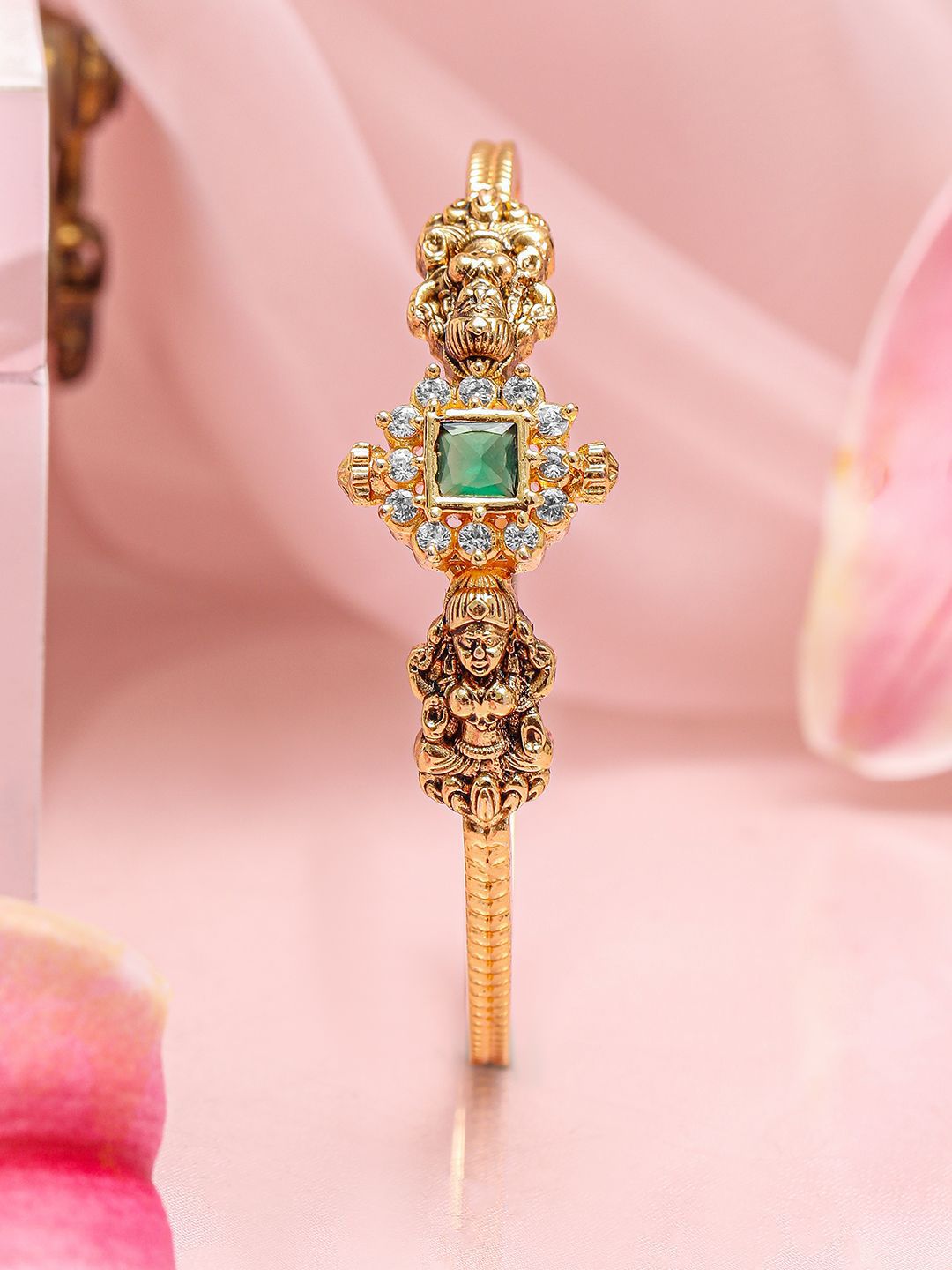Dhiyona RJ Women's 22K Gold-Plated Emerald Green & White Cubic Zirconia Studded Traditional Bracelet